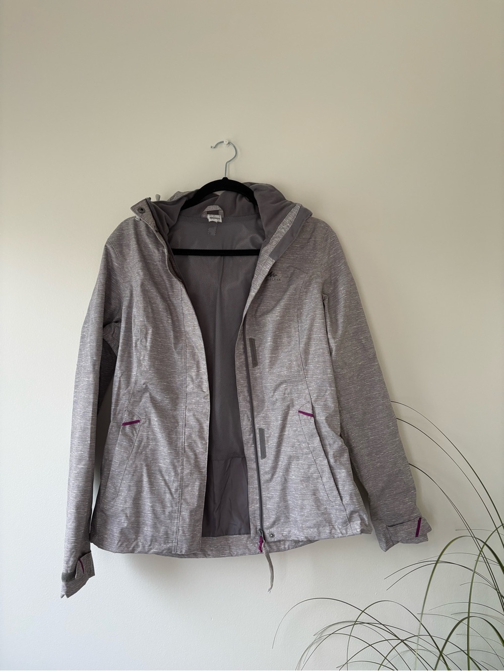 Women's Light Gray Hooded Ski Jacket with Heathered Finish